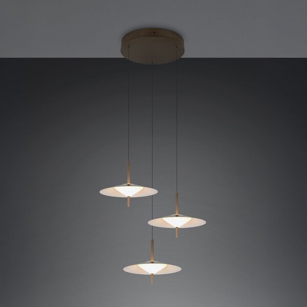 Trio Lighting LED висяща лампа „Amalo“ в платинен цвят, Ø 67 см, метал, CCT, 3-лампова, Затъмняване, Металик, Дневна/трапезария, Метал, Модерен