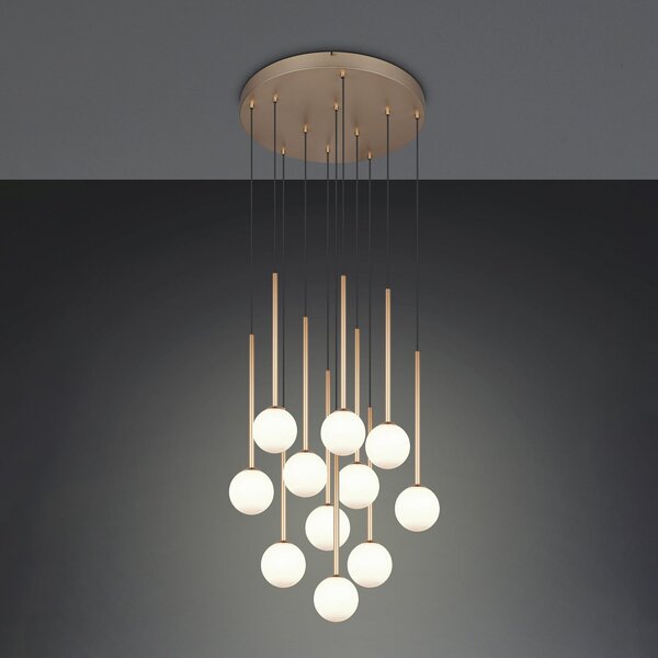 Trio Lighting Висяща лампа „Firano“, златист цвят, Ø 66 см, метал, 11-лъчева, Злато / месинг, Дневна/трапезария, Метал, Модерен