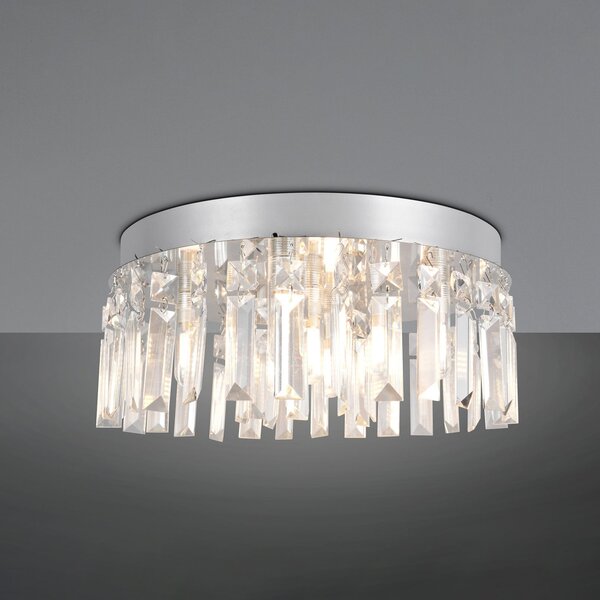 Trio Lighting Таванна лампа „Tommaso“, бяла, Ø 35 см, пластмаса, IP44, Хром, Дневна/трапезария, Пластмаса