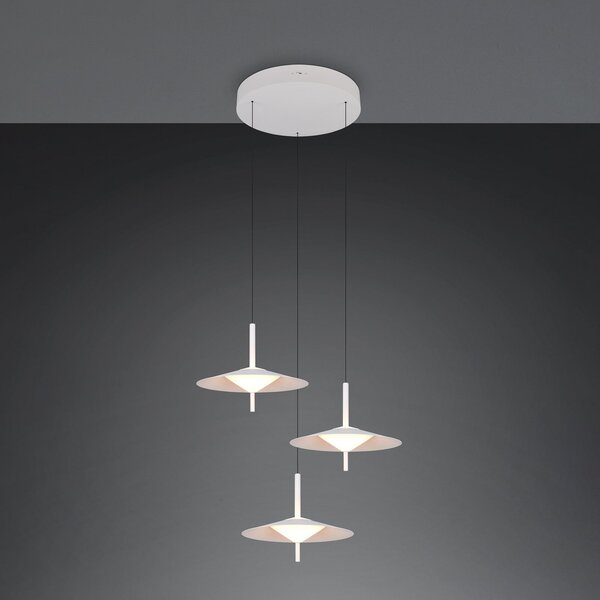 Trio Lighting LED висяща лампа „Амало“, матово бяло, Ø 67 см, метал, CCT 3-флг., Затъмняване, Бял, Дневна/трапезария, Метал, Модерен