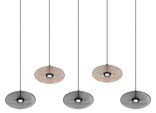 Trio Lighting LED висяща лампа „Sirena“ – черна/кехлибарена/димна, 104 см, стъкло, 5-лампова, Затъмняване, Бежов, Дневна/трапезария, Стъкло
