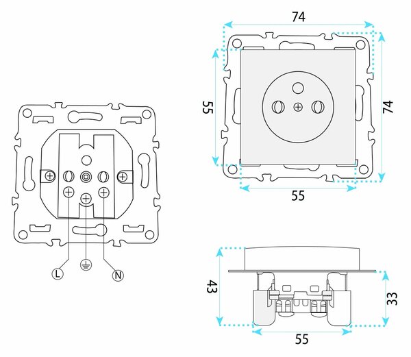 Единичен контакт със заземяване и рамка OSTE JNH001-G White