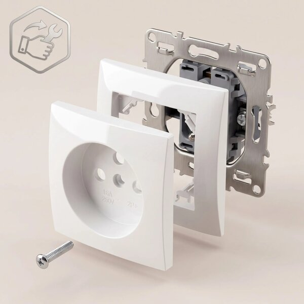 Единичен контакт със заземяване и рамка OSTE JNH001-G White