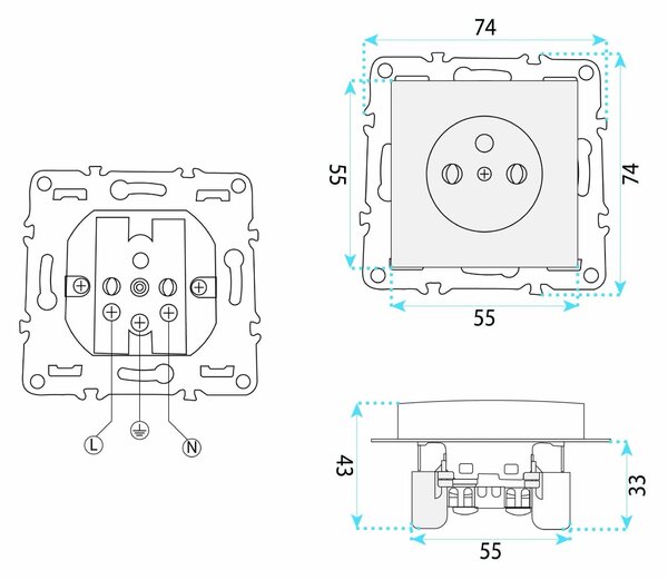 Единичен контакт със заземяване и рамка OSTE JNH001-G Black
