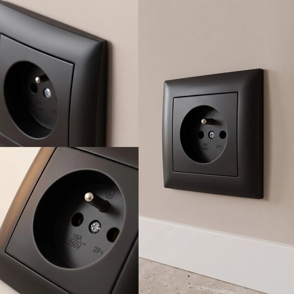Единичен контакт със заземяване и рамка OSTE JNH001-G Black