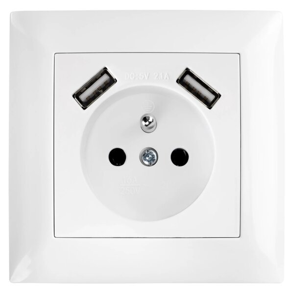 Единичен контакт със заземяване + 2x USB-A OSTE JNH003-G White