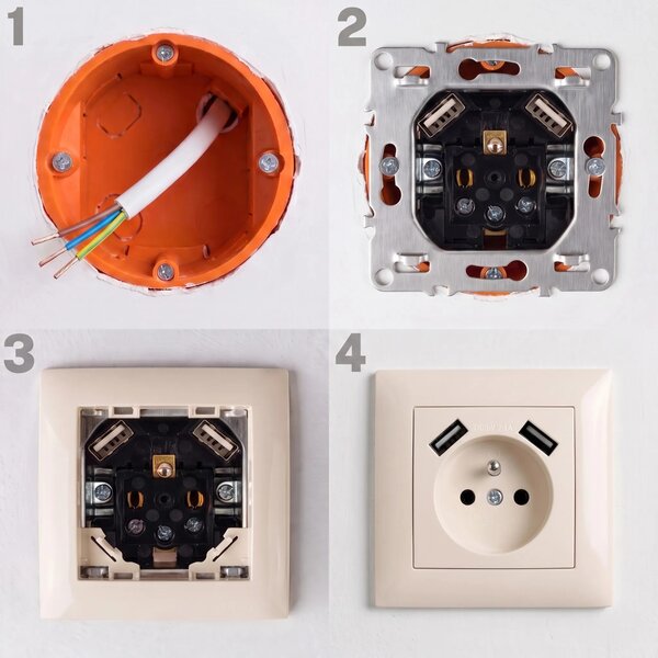 Единичен контакт със заземяване + 2x USB-A OSTE JNH003-G Beige