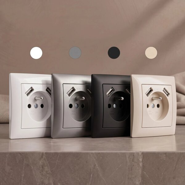 Единичен контакт със заземяване + 2x USB-A OSTE JNH003-G Black
