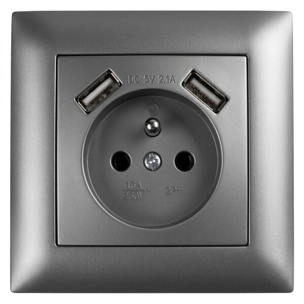 Единичен контакт със заземяване + 2x USB-A OSTE JNH003-G Grey