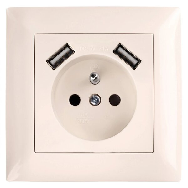 Единичен контакт със заземяване + 2x USB-A OSTE JNH003-G Beige