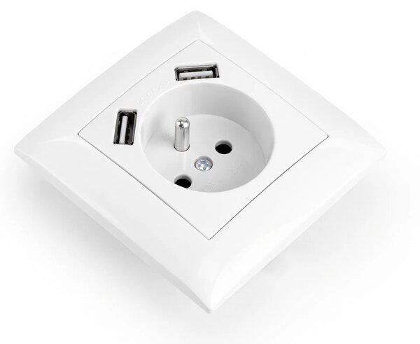 Единичен контакт със заземяване + 2x USB-A OSTE JNH003-G White