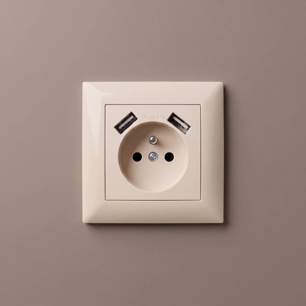 Единичен контакт със заземяване + 2x USB-A OSTE JNH003-G Beige