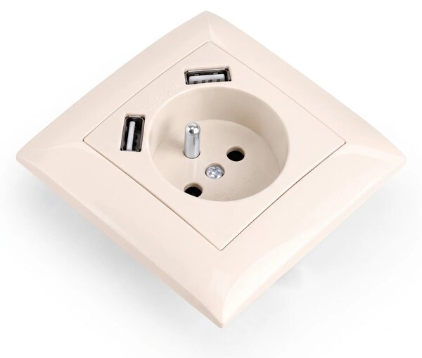 Единичен контакт със заземяване + 2x USB-A OSTE JNH003-G Beige