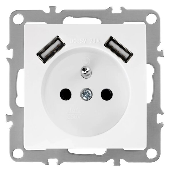 Единичен контакт със заземяване + 2x USB-A OSTE JNH003-G White