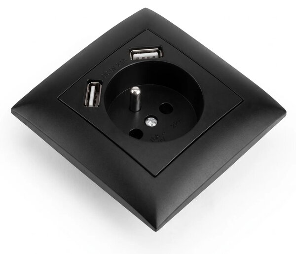 Единичен контакт със заземяване + 2x USB-A OSTE JNH003-G Black