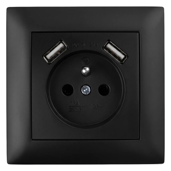 Единичен контакт със заземяване + 2x USB-A OSTE JNH003-G Black