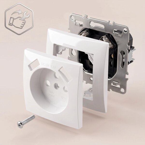 Единичен контакт със заземяване + 2x USB-A OSTE JNH003-G White