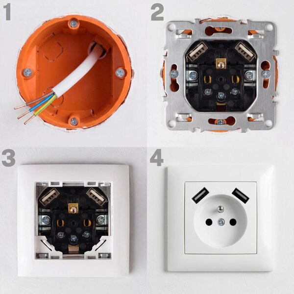 Единичен контакт със заземяване + 2x USB-A OSTE JNH003-G White