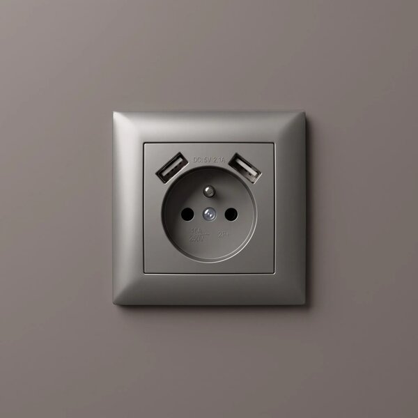 Единичен контакт със заземяване + 2x USB-A OSTE JNH003-G Grey