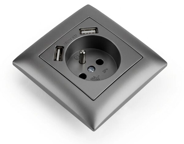Единичен контакт със заземяване + 2x USB-A OSTE JNH003-G Grey