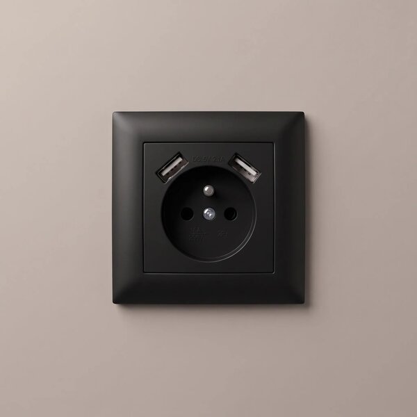 Единичен контакт със заземяване + 2x USB-A OSTE JNH003-G Black