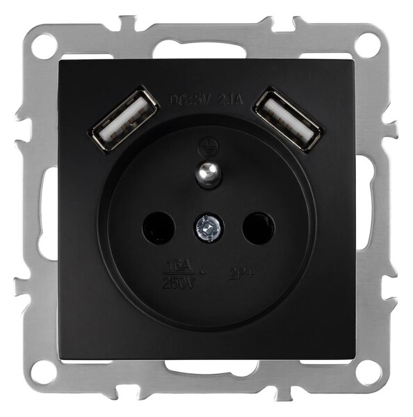 Единичен контакт със заземяване + 2x USB-A OSTE JNH003-G Black
