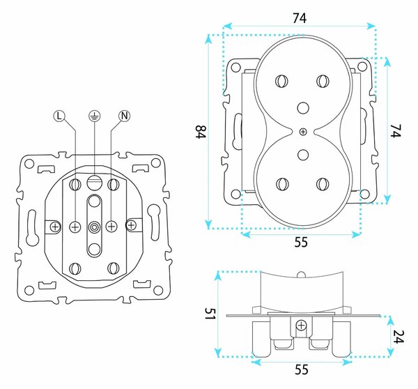 Двоен контакт със заземяване OSTE JNH002-G White