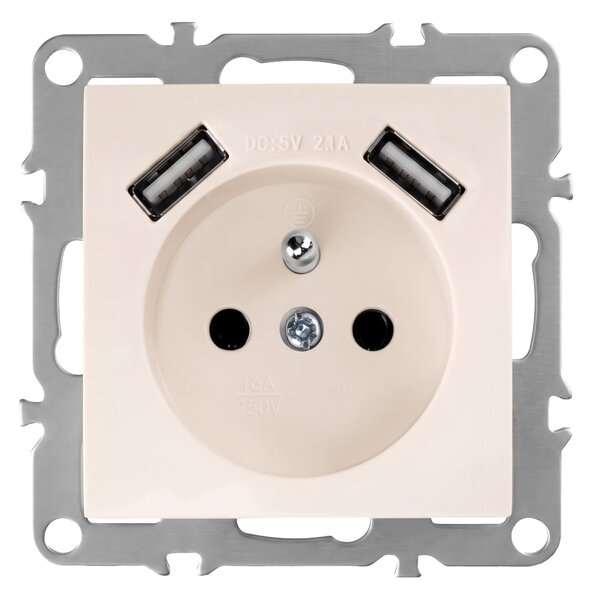 Единичен контакт със заземяване + 2x USB-A OSTE JNH003-G Beige