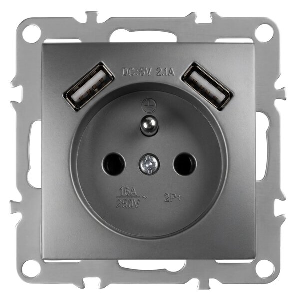 Единичен контакт със заземяване + 2x USB-A OSTE JNH003-G Grey