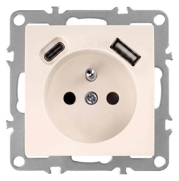 Единичен контакт със заземяване + USB-A USB-C OSTE JNH004-G Beige