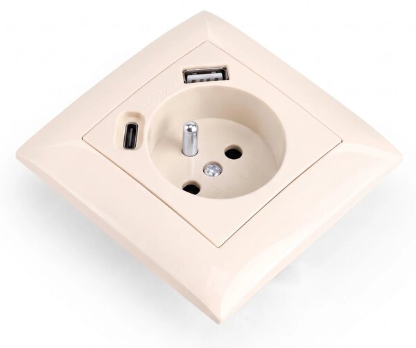 Единичен контакт със заземяване + USB-A USB-C OSTE JNH004-G Beige