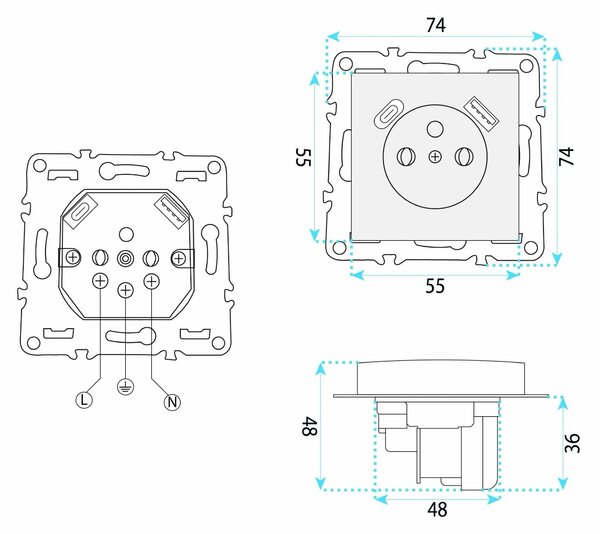 Единичен контакт със заземяване + USB-A USB-C OSTE JNH004-G Beige