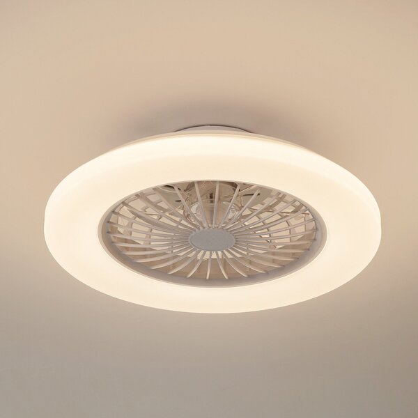 Lindby LED тавански вентилатор Vedin, бял, DC, Ø 49 cm, CCT, Затъмняване, Бял, Дневна/трапезария, Пластмаса, Модерен
