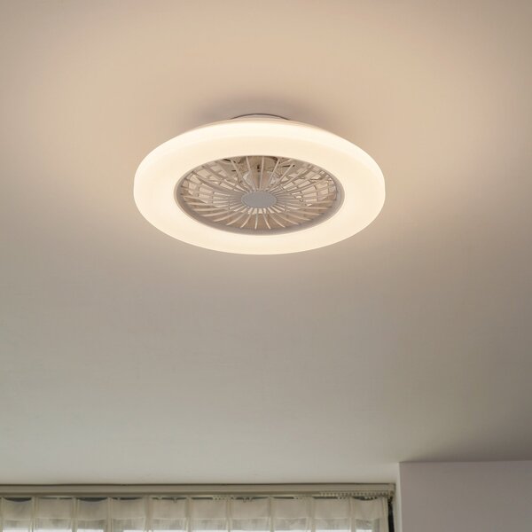 Lindby LED тавански вентилатор Vedin, бял, DC, Ø 49 cm, CCT, Затъмняване, Бял, Дневна/трапезария, Пластмаса, Модерен