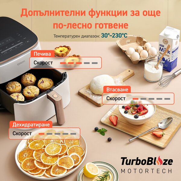 Фритюрник с горещ въздух Cosori TurboBlaze CAF-DC602, 6L, Бял