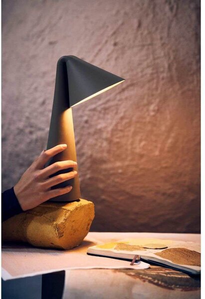 FRANDSEN LED акумулаторна настолна лампа Ami, сиво-бежова, 32 cm, с регулиране, Затъмняване, Зелен, Дневна/трапезария, Пластмаса, Модерен