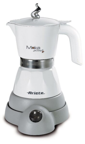 Електрическа кафеварка Ariete Moka Aroma 1358/10, 400W, 4 чаши, Безжична употреба, Въртяща се на 360 градуса основа, Бял