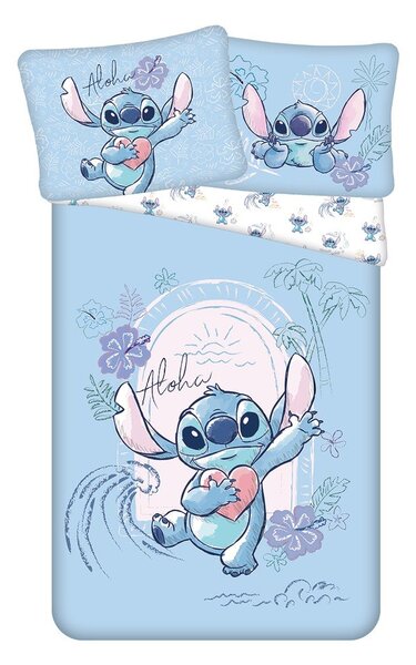 Синьо единично памучно детско спално бельо 140x200 cm Lilo and Stitch "Wave" – Jerry Fabrics