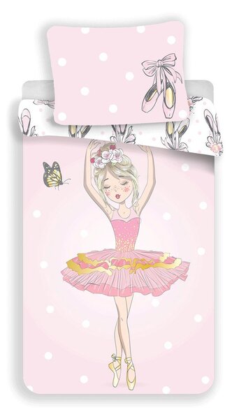 Розово единично памучно детско спално бельо 140x200 cm Ballerina – Jerry Fabrics