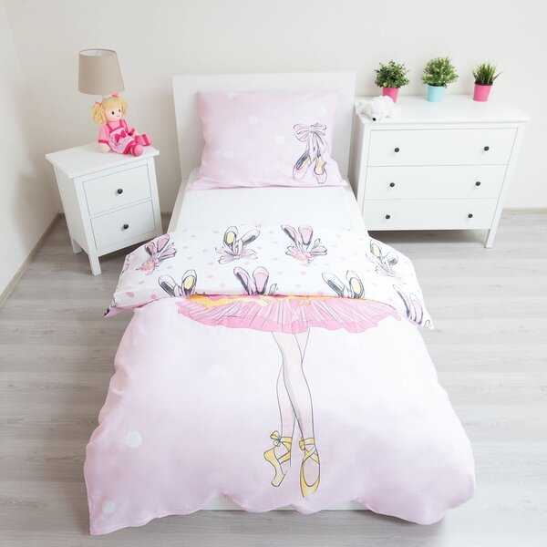 Розово единично памучно детско спално бельо 140x200 cm Ballerina – Jerry Fabrics