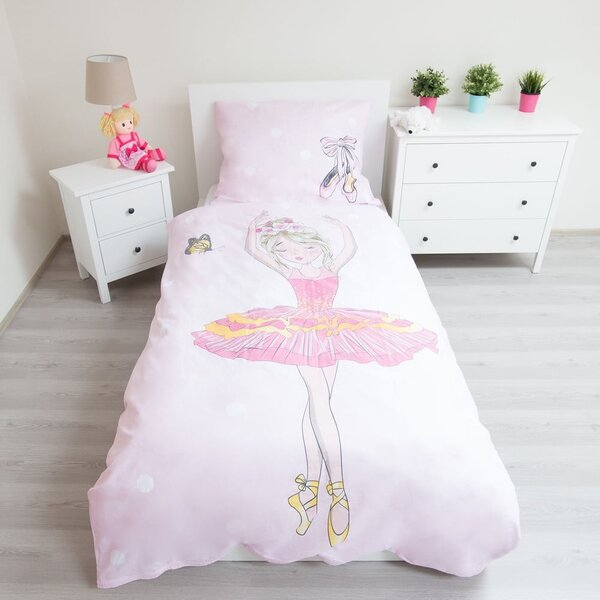 Розово единично памучно детско спално бельо 140x200 cm Ballerina – Jerry Fabrics