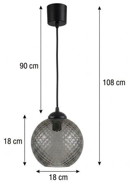 Brilagi - LED полилей на кабел R GLASS 1xE27/60W/230V Ø 18 см черен/димно сив