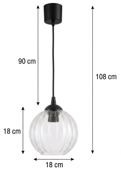 Brilagi - LED полилей на кабел RETRO GLASS 1xE27/60W/230V Ø 18 см черен/прозрачен