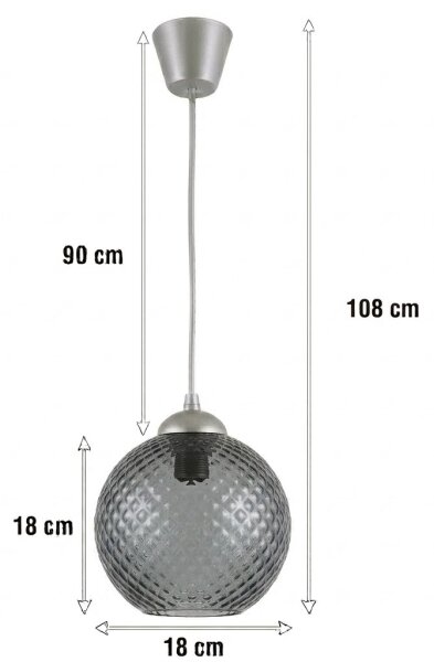 Brilagi - LED полилей на кабел R GLASS 1xE27/60W/230V Ø 18 см сребрист/димно сив