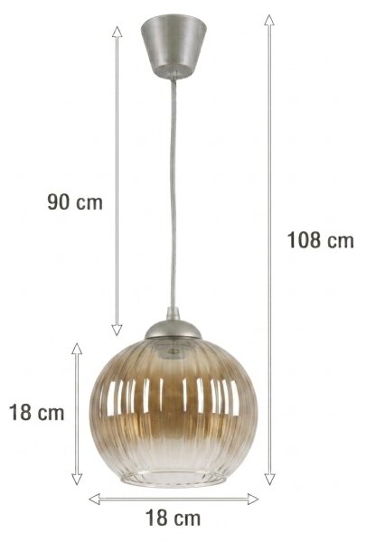 Brilagi - LED полилей на кабел GLASS 1xE27/60W/230V Ø 18 см сребрист/опушено кафяво