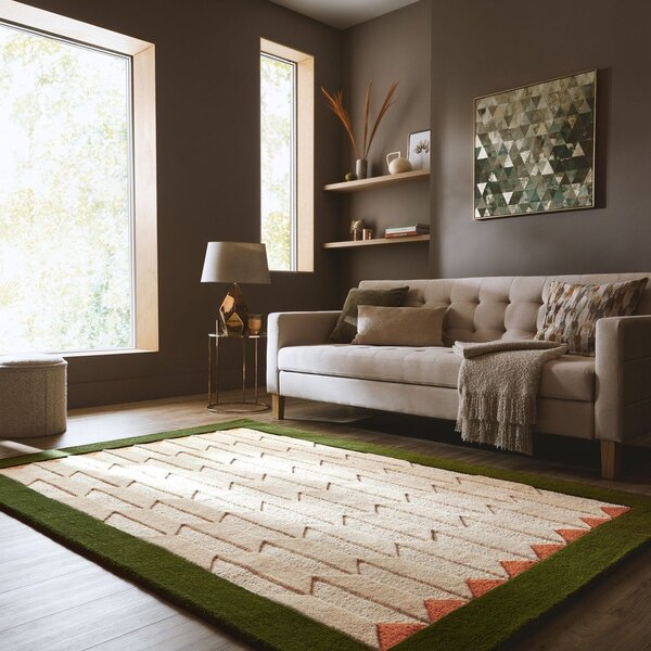 Зелен/в естествен цвят ръчно изработен вълнен килим 120x170 cm Apex Border Wool – Flair Rugs