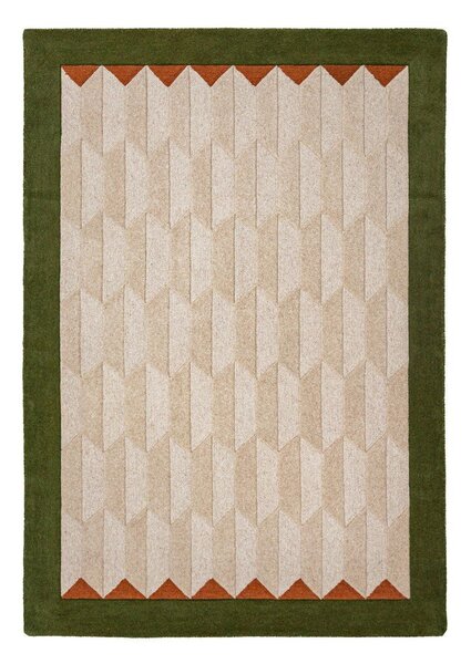Зелен/в естествен цвят ръчно изработен вълнен килим 120x170 cm Apex Border Wool – Flair Rugs