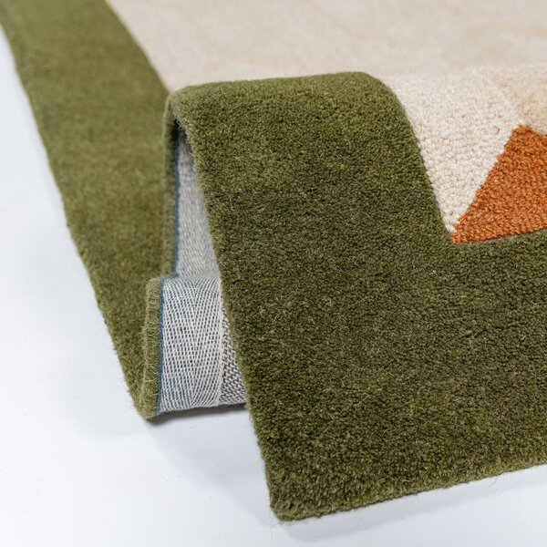 Зелен/в естествен цвят ръчно изработен вълнен килим 120x170 cm Apex Border Wool – Flair Rugs