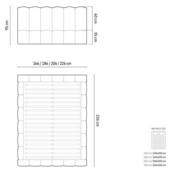 Тъмносиво двойно легло 160x200 cm тапицирано с място за съхранение с включена подматрачна рамка Lupine – Micadoni