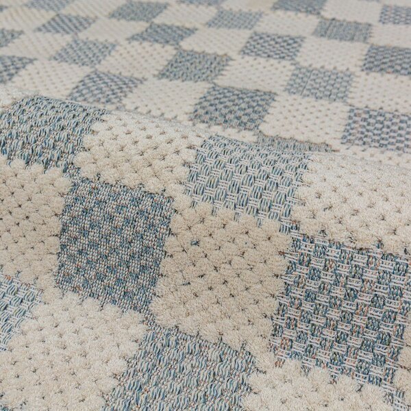 Син килим със смес от памук подходящ за пране 116x170 cm Muted Checkerboard – Flair Rugs